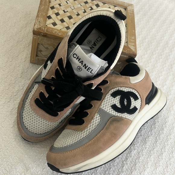 CHANEL Mesh Suede Calfskin Grained Calfskin Womens CC Sneakers Pink - Picture 5 of 14